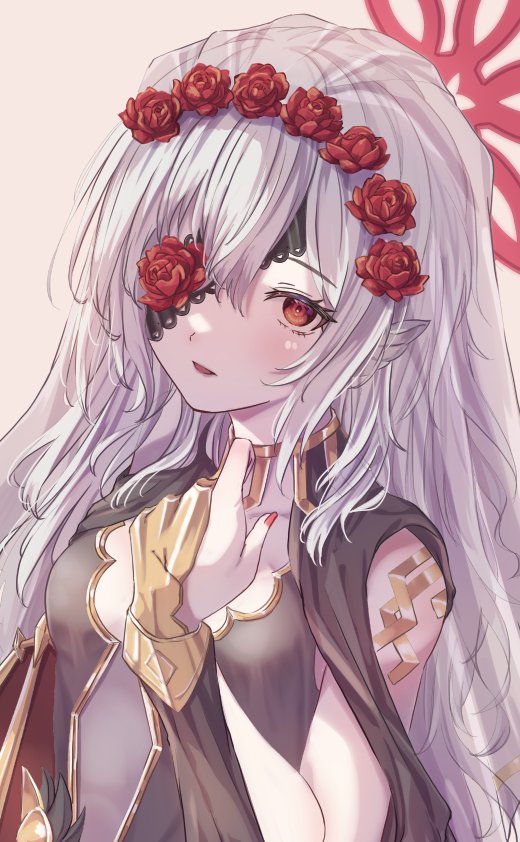 1girl, animal_ears, bare_shoulders, bat_ears, bat_girl, black_eyeshadow, black_lips, bouquet