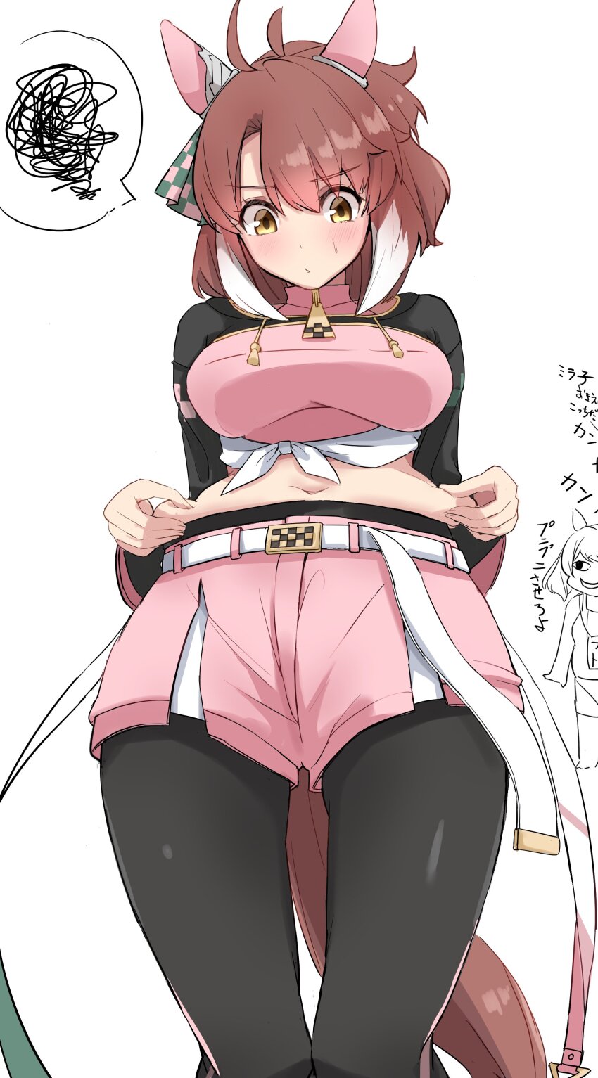 2girls, absurdres, ahoge, animal_ears, blush, breasts, brown_eyes, brown_hair