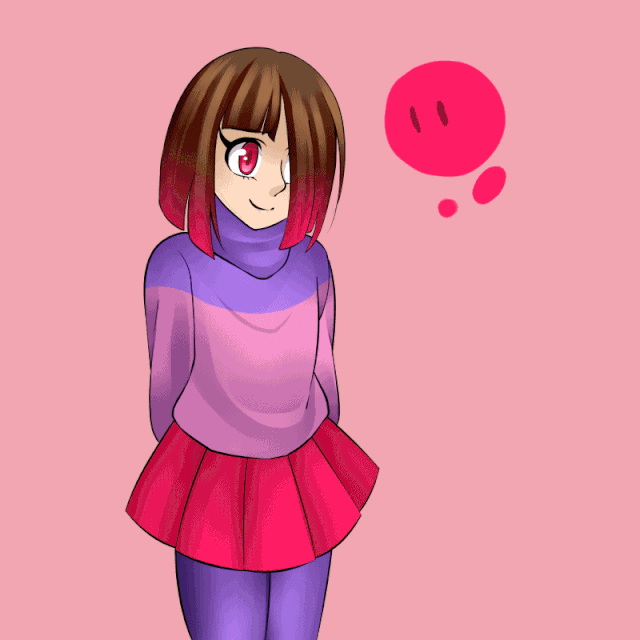 akumu_(glitchtale), background-color, bete_noire, brown_hair, clothes, glitchtale, pink_eyes, pink_hair
