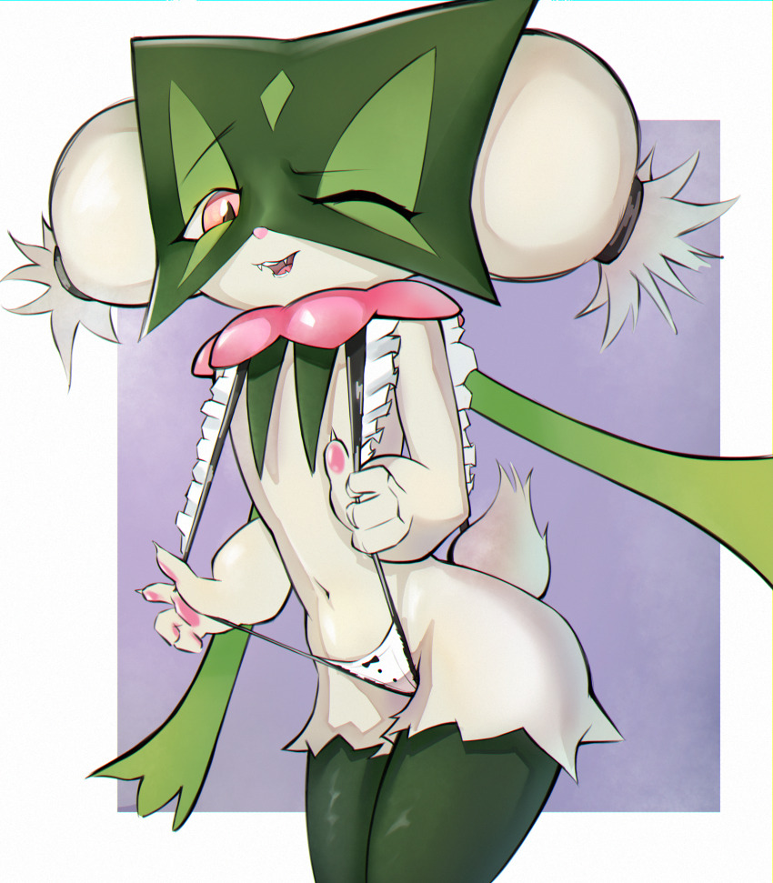 1girl, absurdres, alternate_hairstyle, animal_hands, animal_nose, black_slingshot_swimsuit, body_fur, border