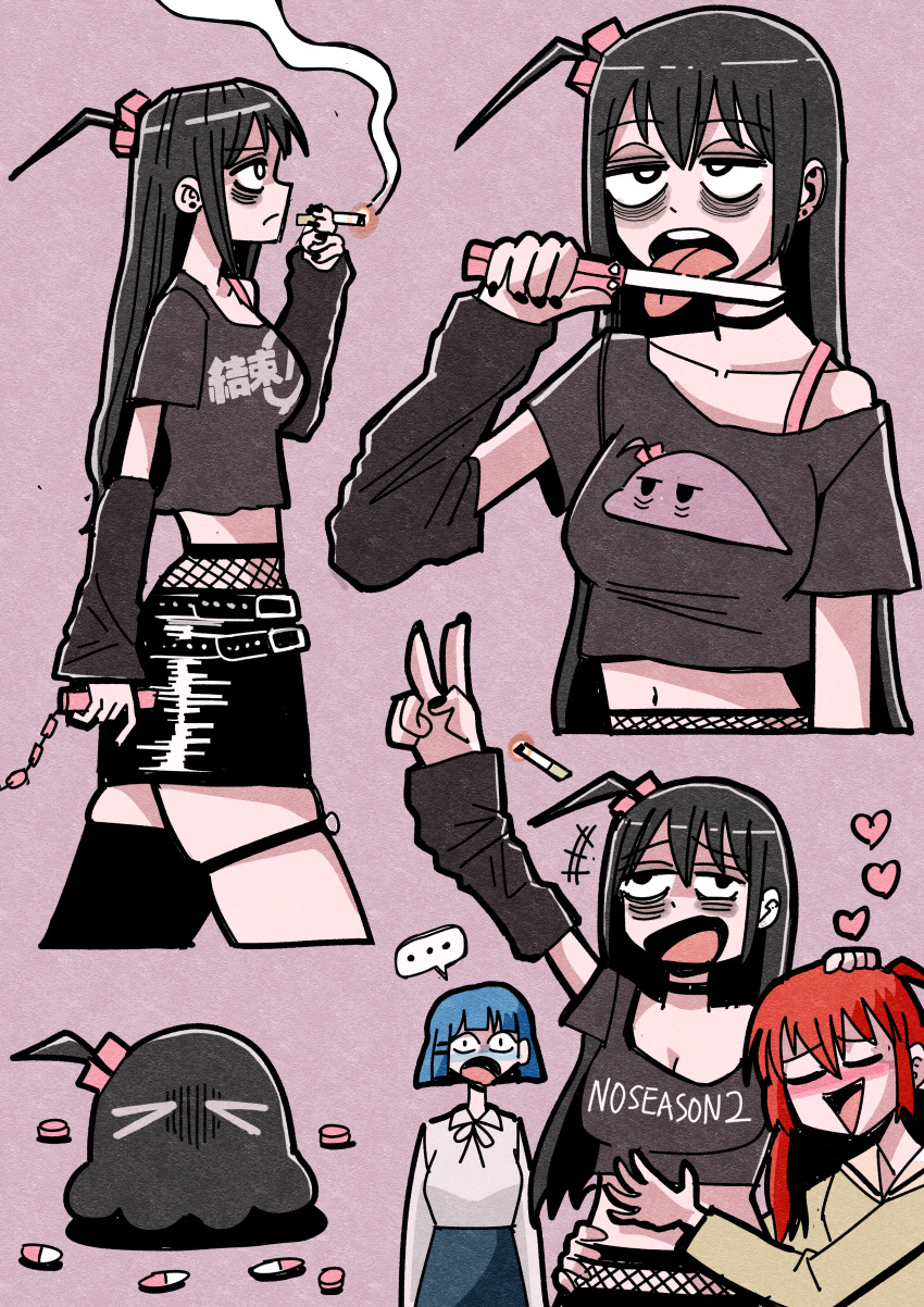 +++, ..., 3girls, absurdres, alternate_hair_color, animalization, arm_up, arm_warmers