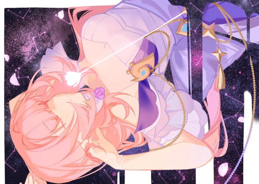 1girl, annnnq, bare_shoulders, breasts, cleavage, closed_eyes, closed_mouth, dress