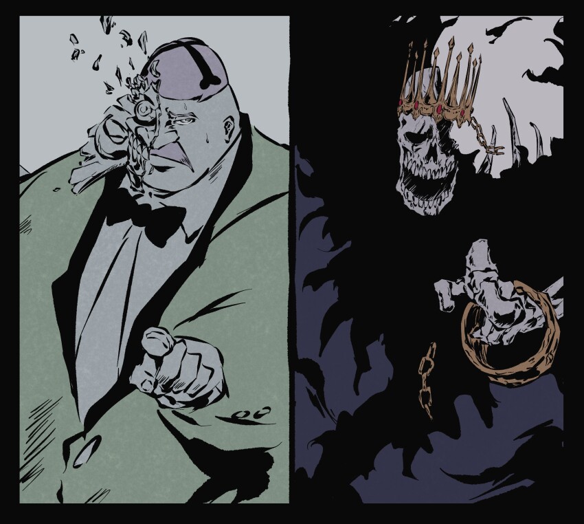 2boys, baraggan_louisenbairn, battle, black_border, black_robe, bleach, bone_print, border