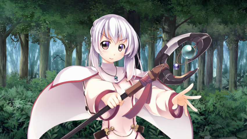 1girl, atelier-moo, belt, braid, braided_bun, breasts, brown_eyes, capelet