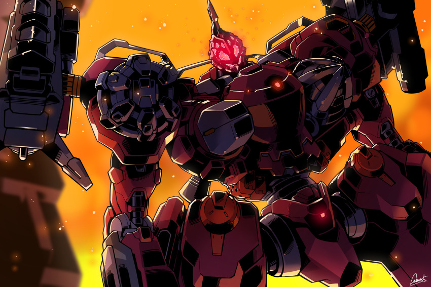 absurdres, armored_core, armored_core_vi:_fires_of_rubicon, beam_rifle, cosmo-5, energy_gun, glowing, glowing_eyes