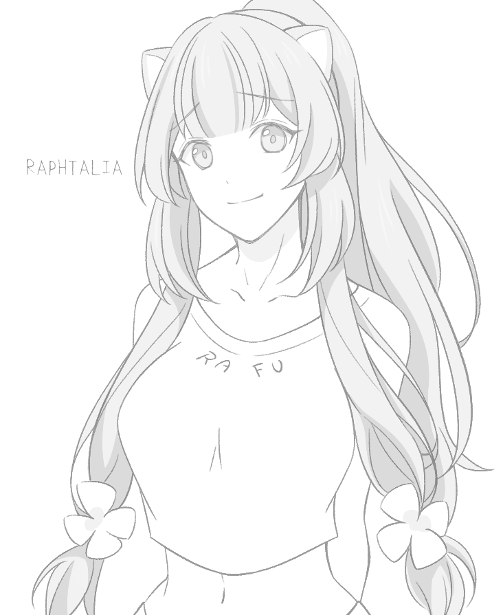 1girl, akikan_ooo, animal_ears, arms_behind_back, blunt_bangs, breasts, character_name, cleavage