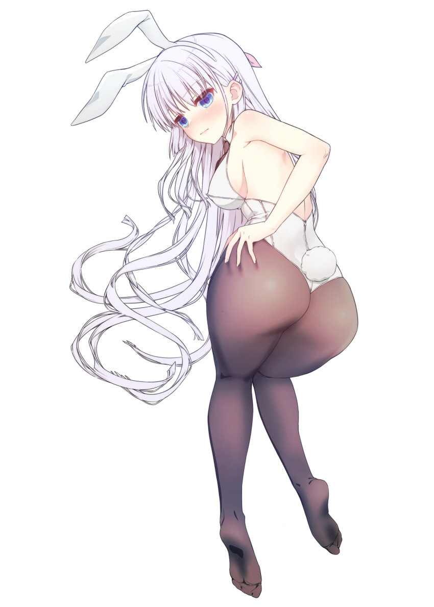 1girl, :|, absurdres, all_fours, alternate_costume, animal_ears, ass, back