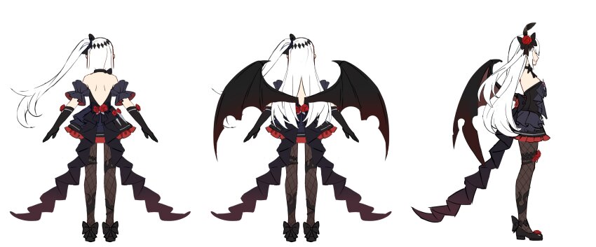 1girl, absurdres, ac8231, bat_wings, black_dress, black_footwear, black_gloves, bow