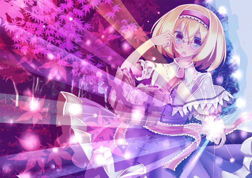 1girl, alice_margatroid, blonde_hair, blue_eyes, capelet, female_focus, hairband, kanchikinps, short_hair, solo, touhou