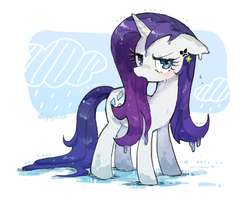 1girl, annoyed, blue_eyes, cloud, colored_skin, commentary_request, cutie_mark, highres