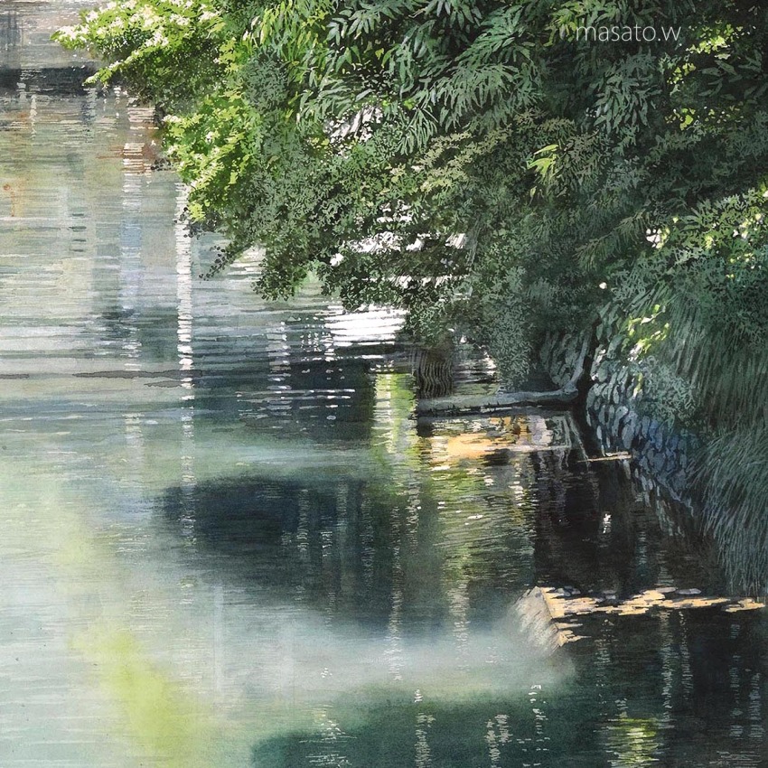branch, day, highres, no_humans, original, painting_(medium), realistic, reflection