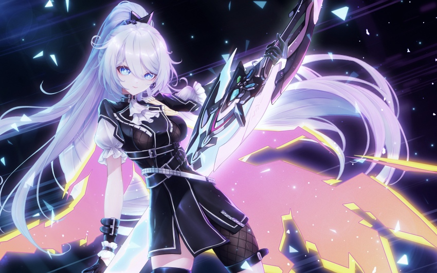 1girl, absurdly_long_hair, absurdres, belt, black_belt, black_bow, black_dress, black_gloves