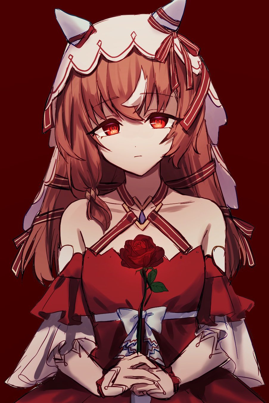 1girl, animal_ears, breasts, chest_jewel, closed_mouth, collarbone, detached_sleeves, flower