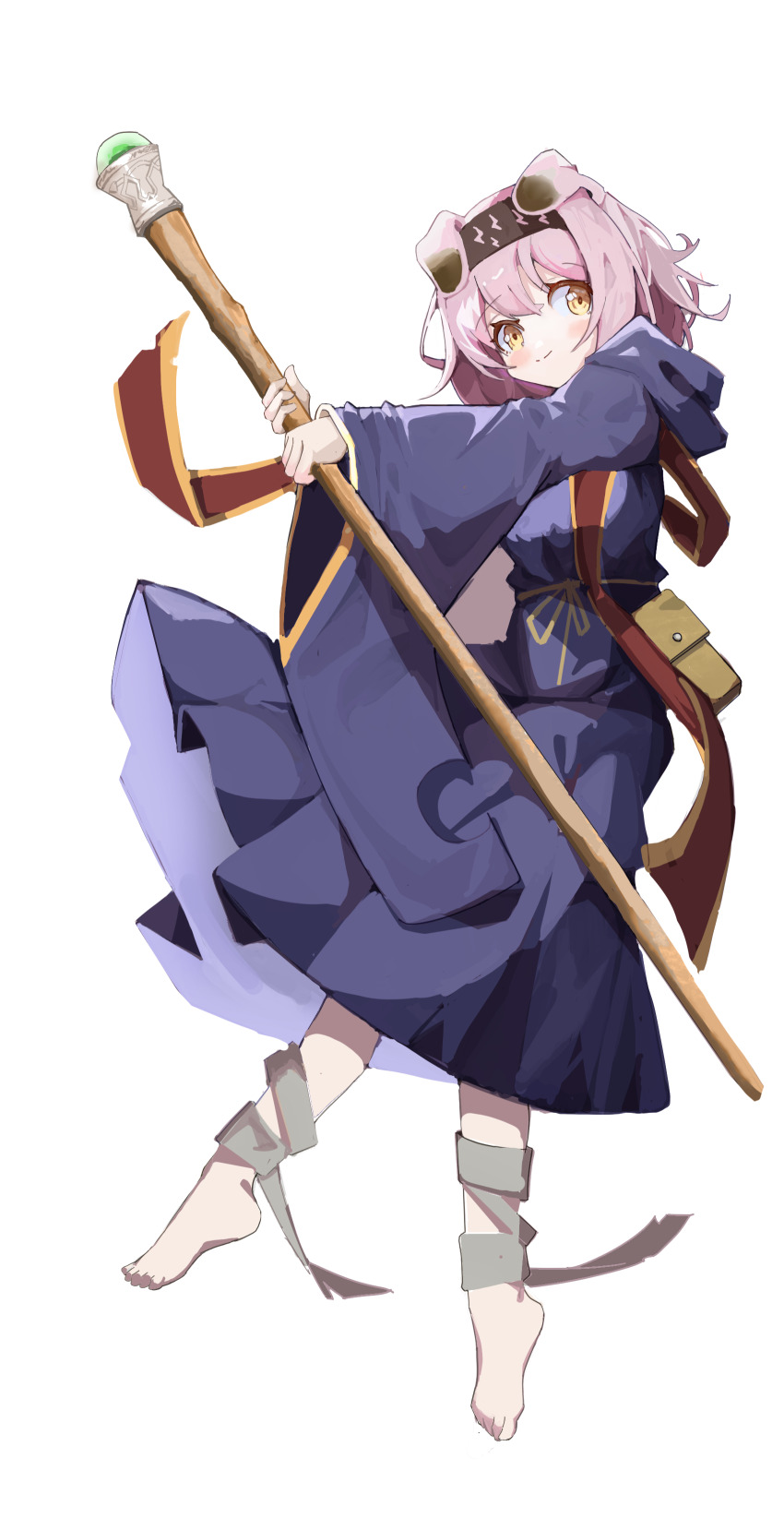 1girl, absurdres, animal_ears, arknights, bandaged_ankle, bandaged_leg, bandages, barefoot