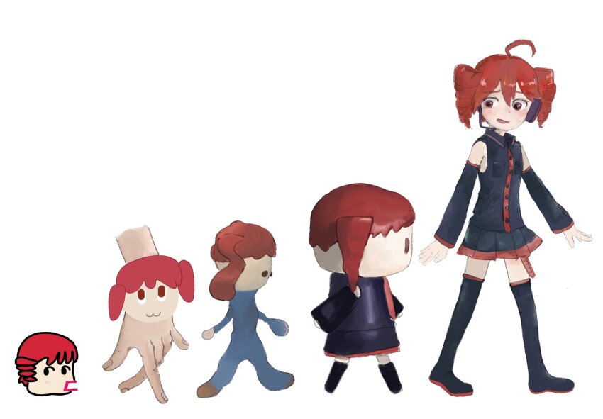 1girl, :3, ahoge, black_eyes, black_shirt, black_skirt, black_sleeves, blue_bodysuit