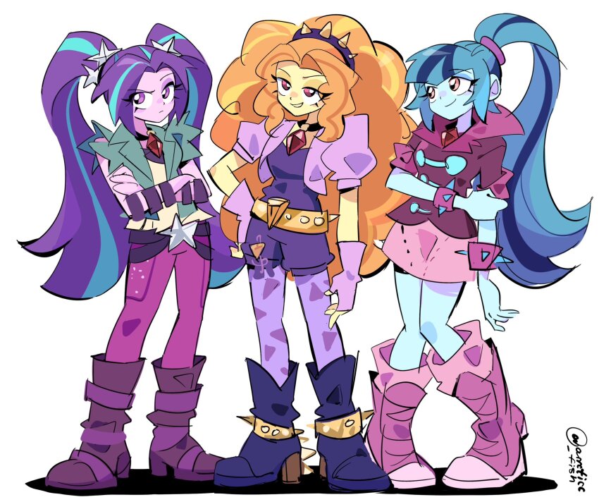2girls, 3girls, adagio_dazzle, adagio_dazzle_(human), aqua_hair, aria_blaze, aria_blaze_(human), arm_at_side