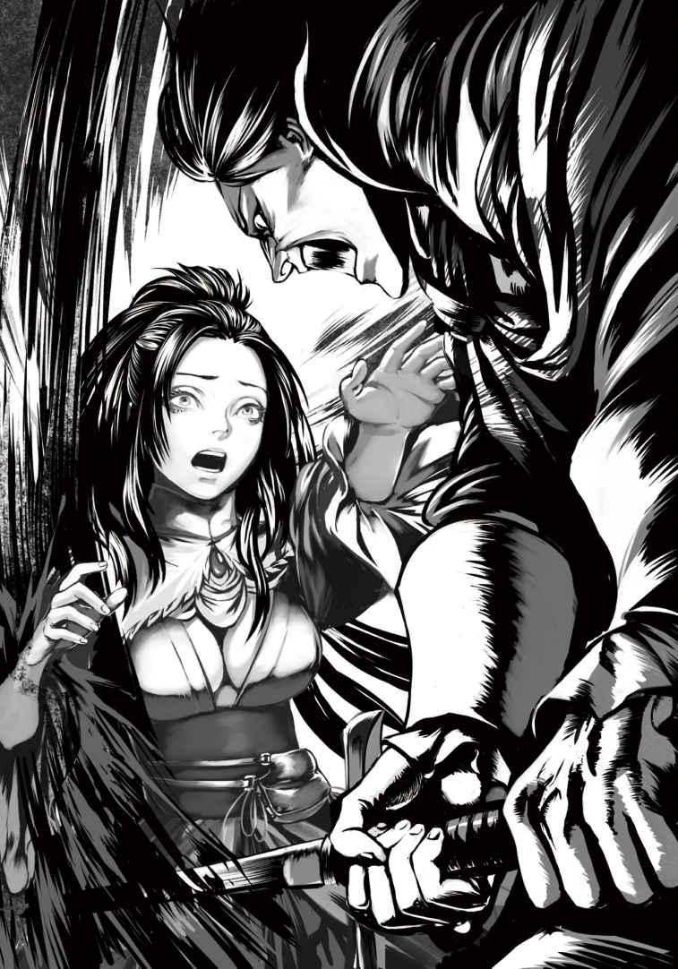 1boy, 1girl, aida_yukimasa, breasts, cleavage_cutout, clothing_cutout, dismemberment, dress