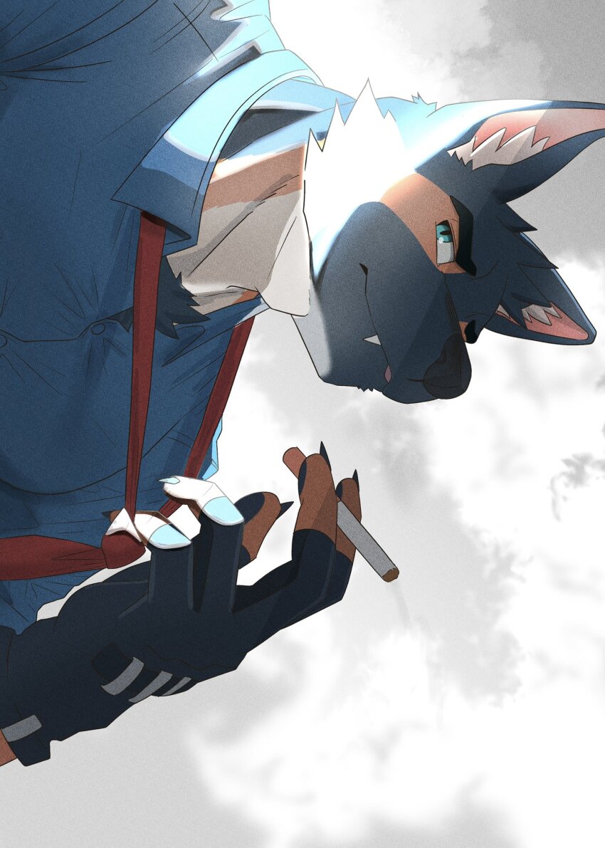 1boy, adam's_apple, animal_ear_fluff, animal_ears, another_eidos-r, barlitz_(another_eidos), black_fur, blue_eyes
