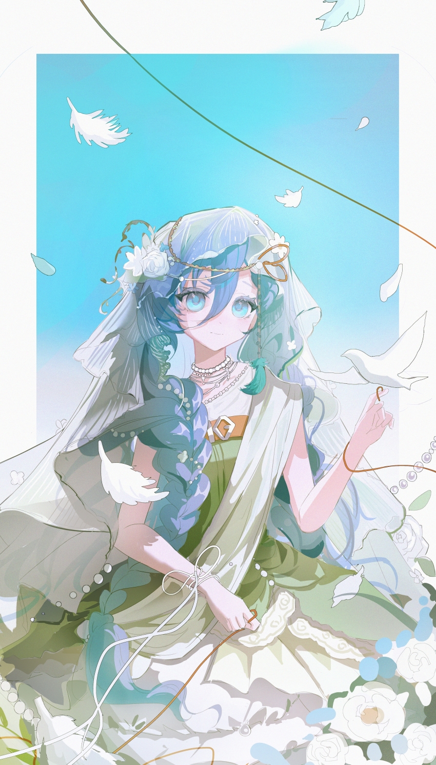 1girl, 37_(happy_bird_catcher)_(reverse:1999), 37_(reverse:1999), absurdres, bare_arms, blue_background, blue_eyes, blue_hair