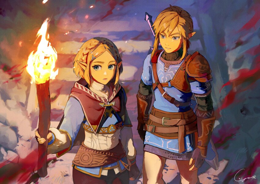 1boy, 1girl, absurdres, armor, belt, black_capelet, black_gloves, black_pants