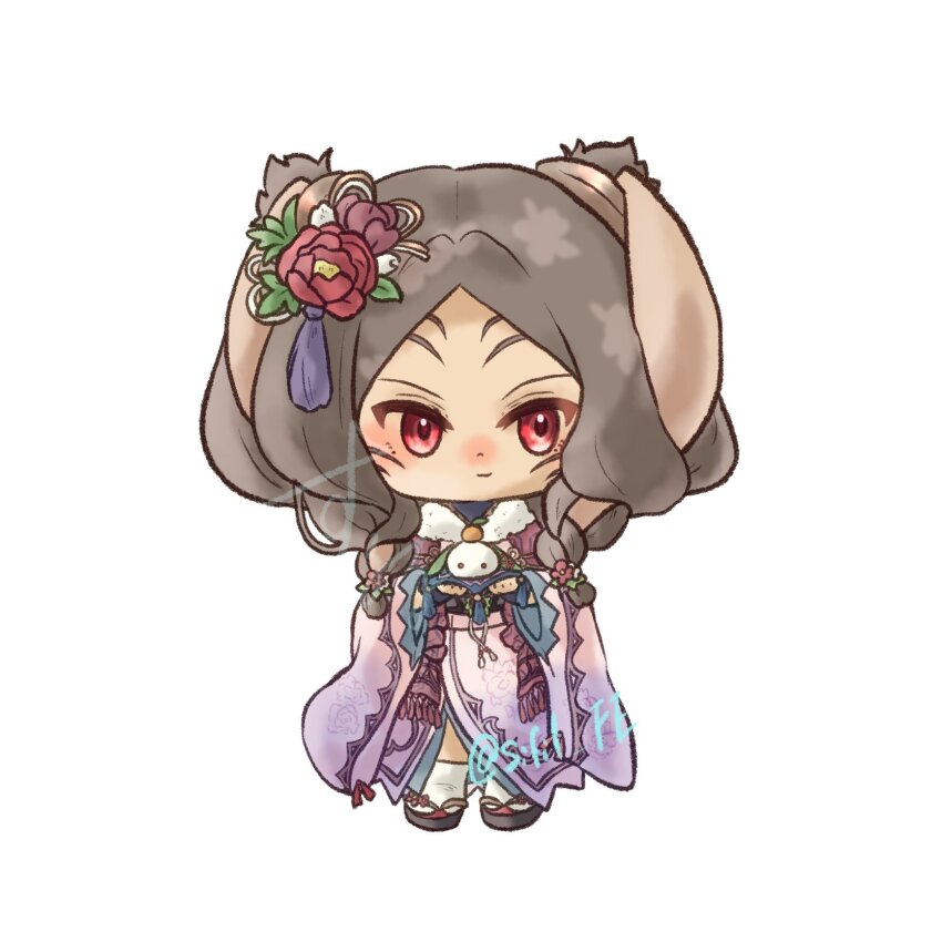 1girl, animal_ears, brown_fur, brown_hair, dark-skinned_female, dark_skin, facial_mark, fire_emblem