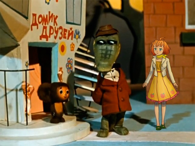 1girl, cheburashka, gena, krokodil_gena, momo-tan, orange_hair, radio_momoiro, seastone, self-upload, short_hair