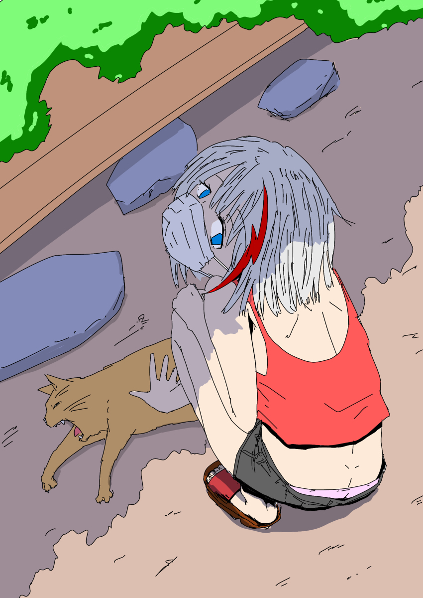 1girl, admiral_graf_spee_(azur_lane), azur_lane, butt_crack, cat, highres, tabataba_no_ki, tagme