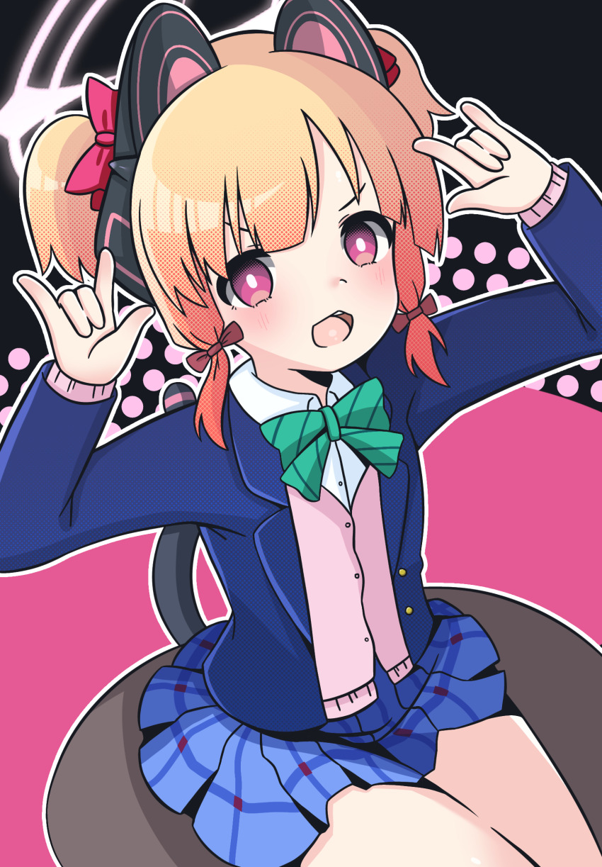 1girl, ahoge-tan, alternate_hairstyle, animal_ear_headphones, animal_ears, blonde_hair, blue_archive, blue_jacket
