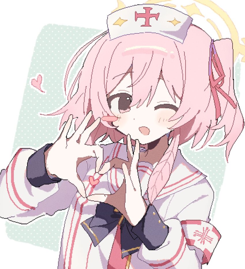 1girl, blue_archive, blush, dress, feathers, gil_(gil_261), hair_between_eyes, halo