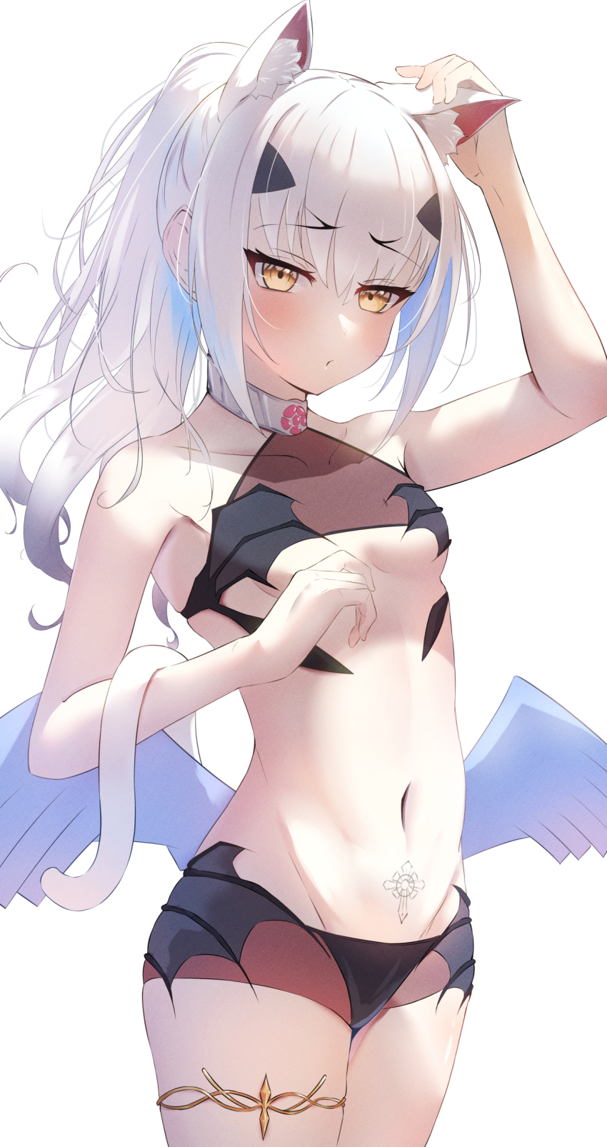 1girl, absurdres, animal_ears, bare_shoulders, bikini, black_bikini, blush, breasts