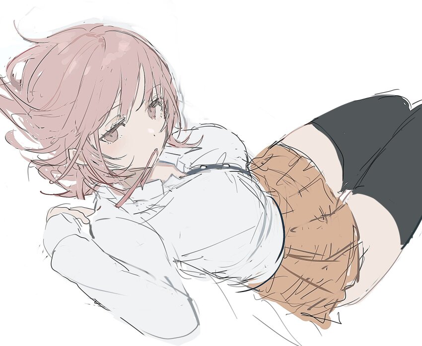 1girl, breasts, brown_hair, collared_shirt, danganronpa_(series), danganronpa_2:_goodbye_despair, dress_shirt, flipped_hair