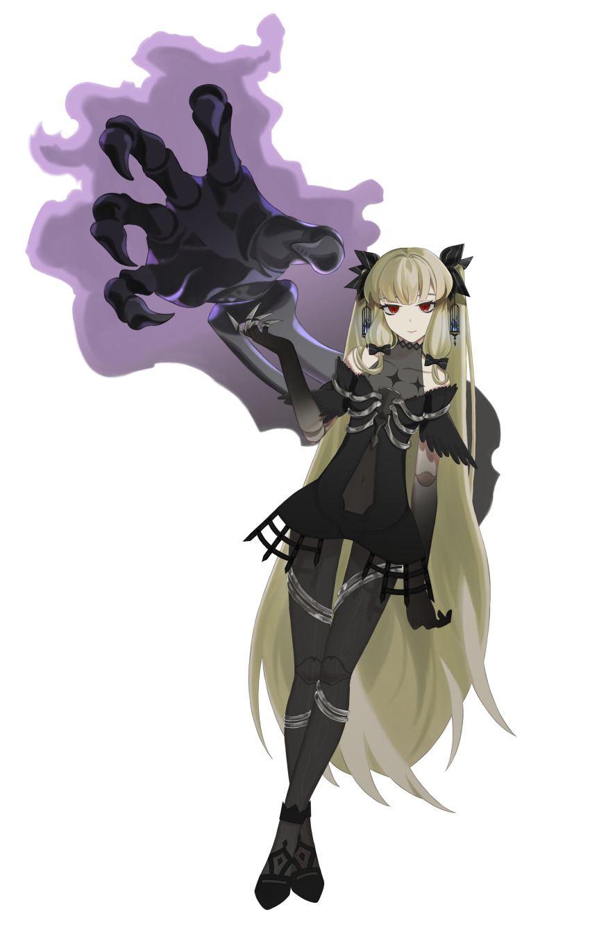 1girl, absurdres, android, armband, aura, black_armband, black_dress, black_footwear