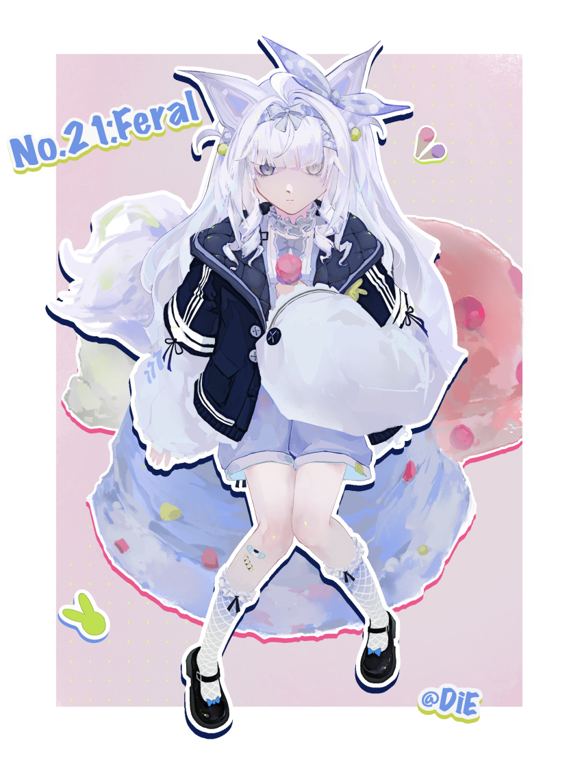 1girl, absurdres, ahoge, animal_ears, black_jacket, bow, character_name, diee0312