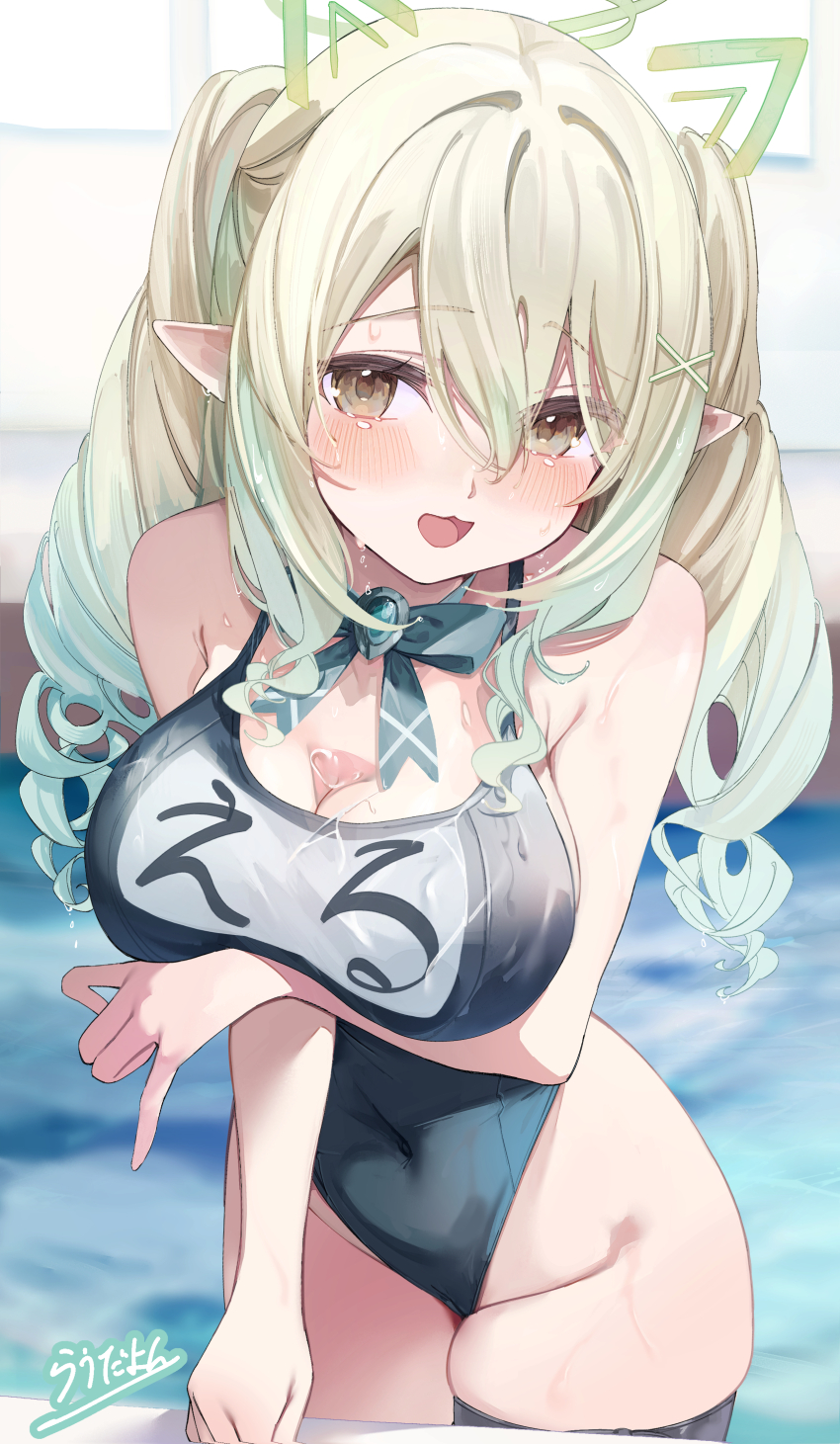 1girl, :3, absurdres, angel, animal_ears, arm_under_breasts, black_bow, black_bowtie