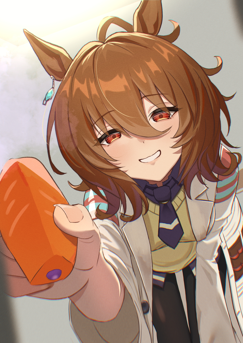 1girl, absurdres, agnes_tachyon_(tach-nology)_(umamusume), agnes_tachyon_(umamusume), ahoge, animal_ears, black_pantyhose, blurry