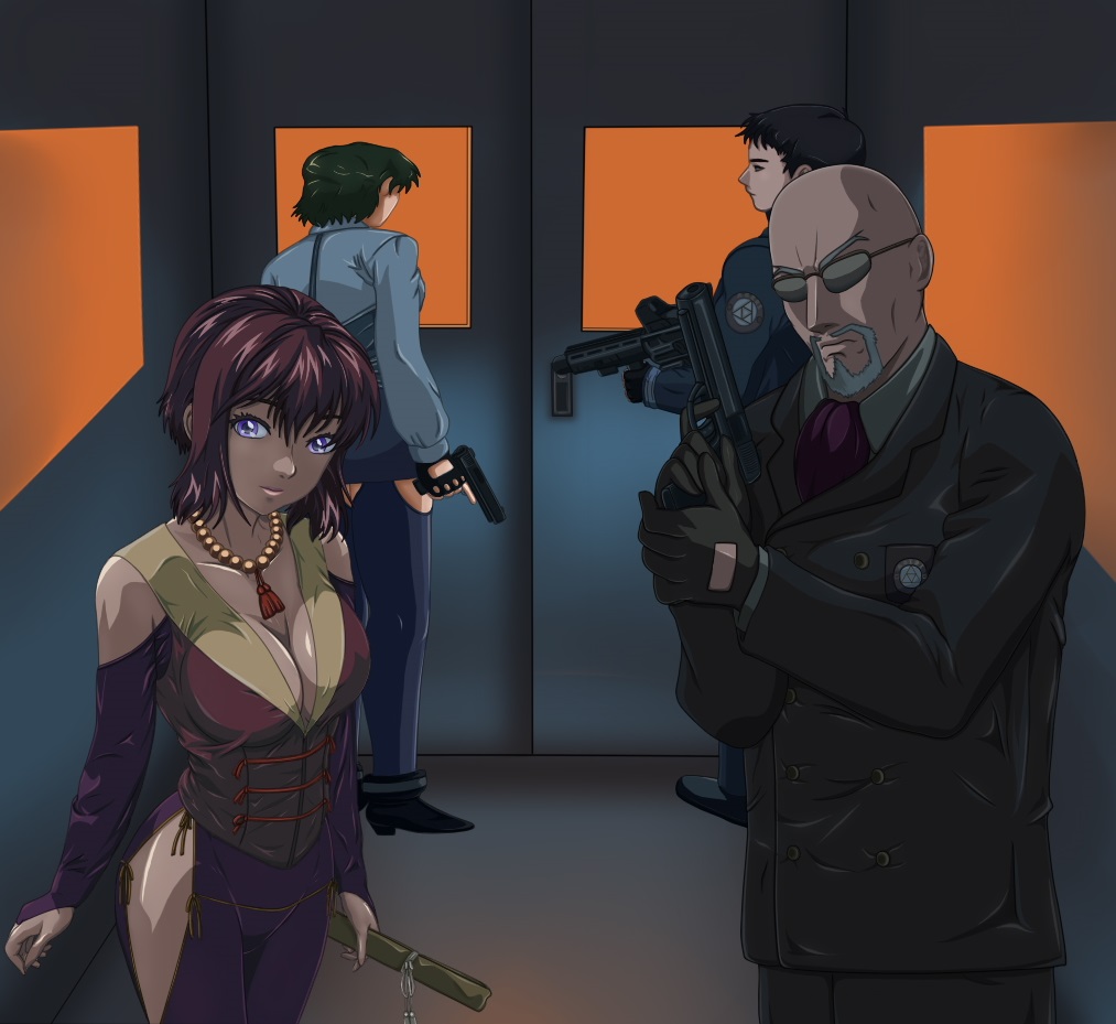 2boys, 2girls, _modern_warfare_2, assault_rifle, basement, bible_black, breasts, call_of_duty, call_of_duty:_modern_warfare_2, door, glasses, gun, large_breasts, meme, multiple_boys, multiple_girls, night, no_russian_(meme), police, purple_eyes, rifle, shin_bible_black, takashiro_hiroko, tokken_division, weapon, witch, yuge_toru