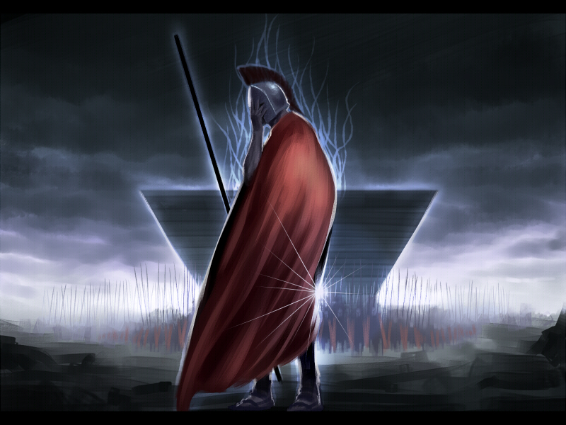 1boy, 300_(movie), army, cape, comiket, corinthian_helmet, crossover, epic