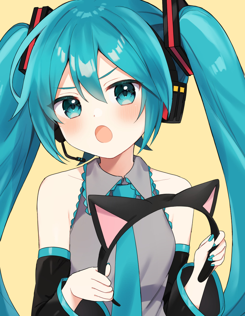 1girl, absurdres, akikan_sabako, animal_ear_hairband, animal_ears, aqua_eyes, aqua_hair, aqua_nails