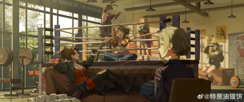 6+girls, :d, absurdres, animal_ear_headwear, animal_ears, arm_behind_head, aviator_cap, bare_shoulders