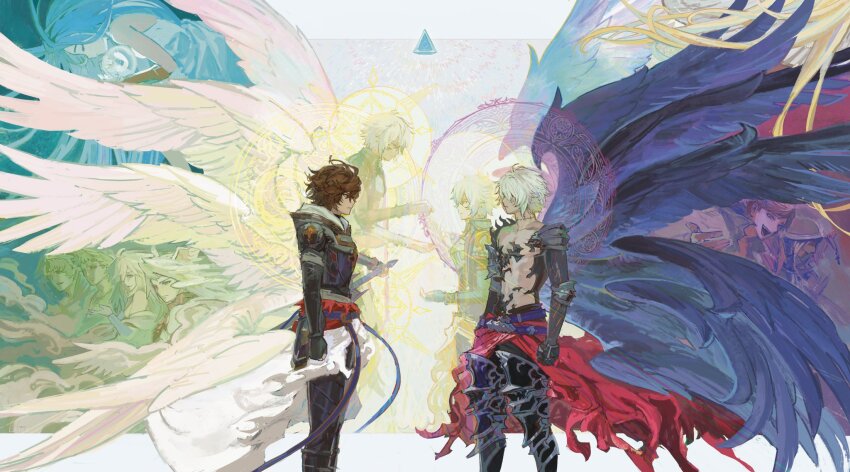 3girls, armor, beelzebub_(granblue_fantasy), belial_(granblue_fantasy), black_armor, black_wings, brown_hair, feathered_wings