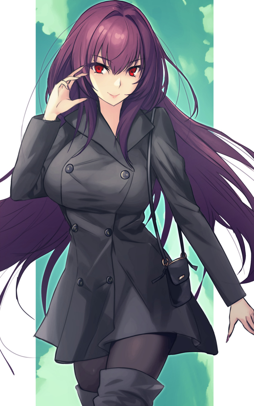 1girl, black_jacket, boots, breasts, buttons, double-breasted, fate/grand_order, fate_(series)