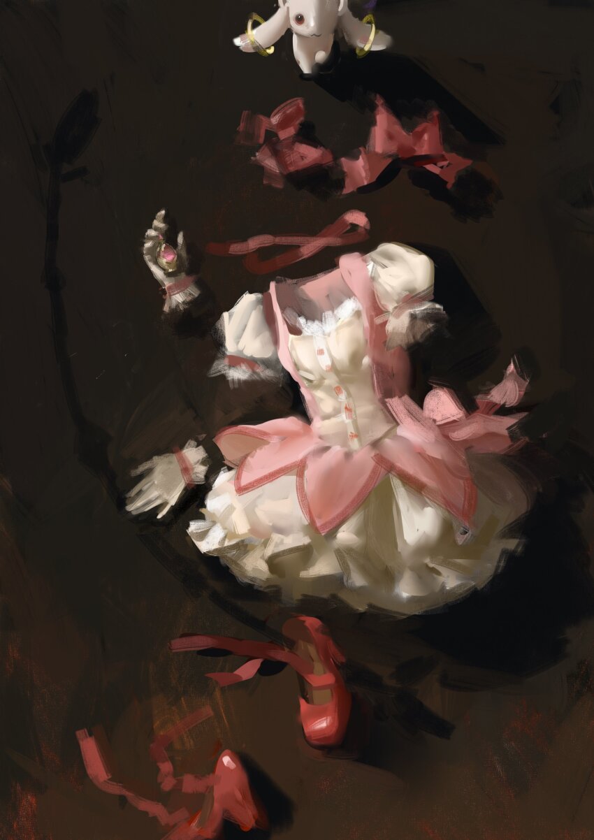 :3, absurdres, bow, bubble_skirt, choker, clothes_focus, creature, dress