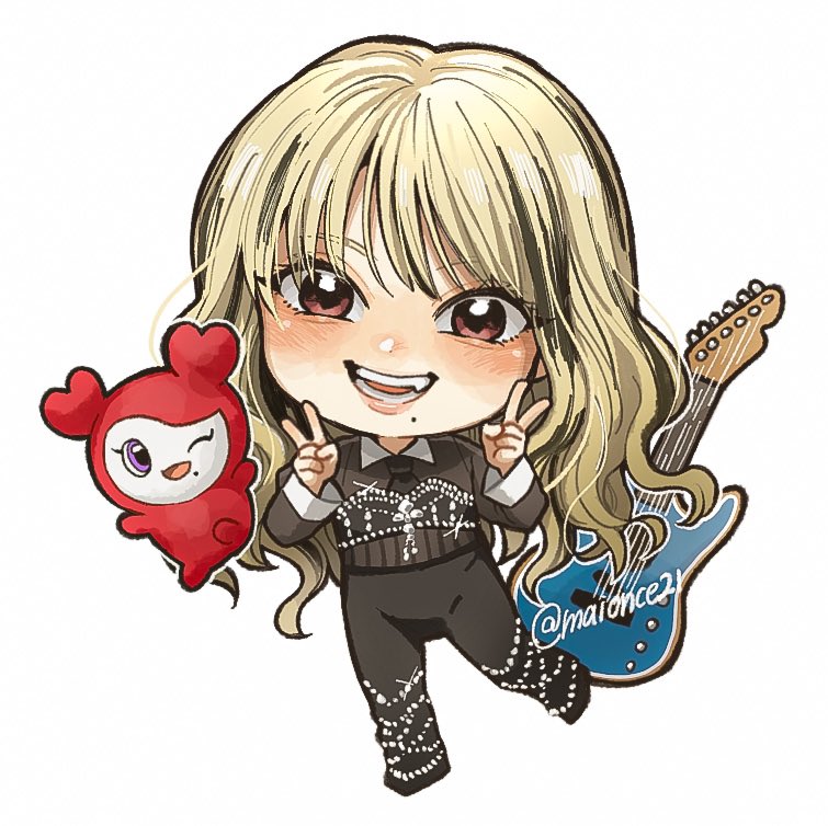 1girl, animification, black_footwear, black_hair, black_pants, black_shirt, blonde_hair, blush