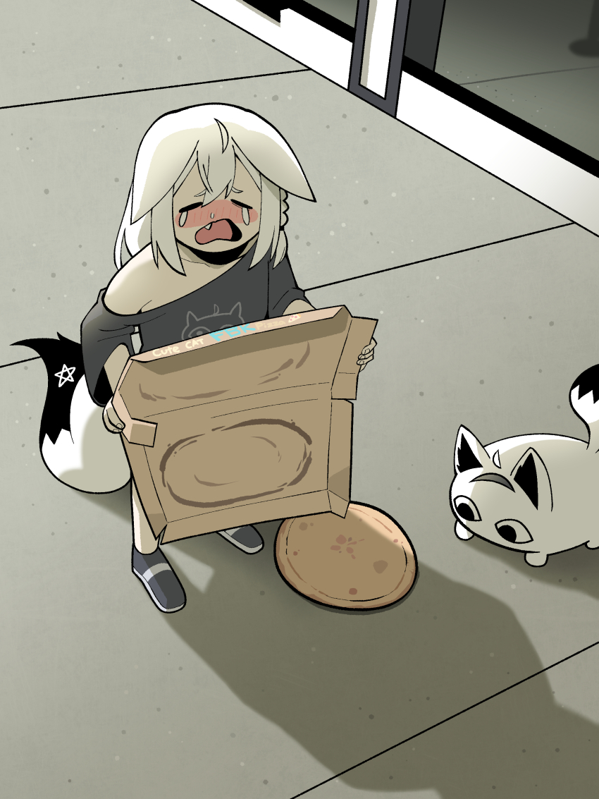 1girl, absurdres, animal_ears, black_shirt, blush, closed_eyes, cocomayo29_(tomato), commentary_request