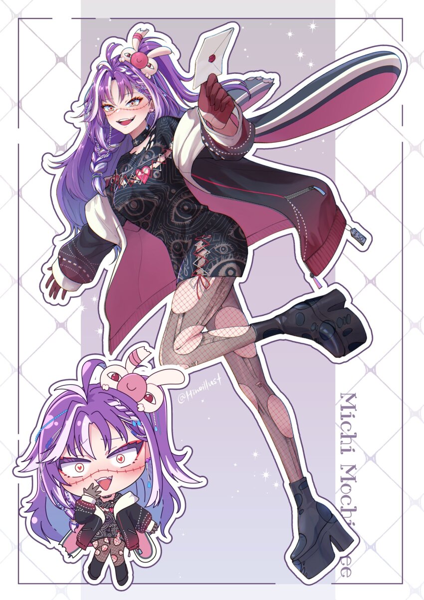 1girl, ahoge, black_choker, black_dress, black_footwear, black_jacket, boots, braid