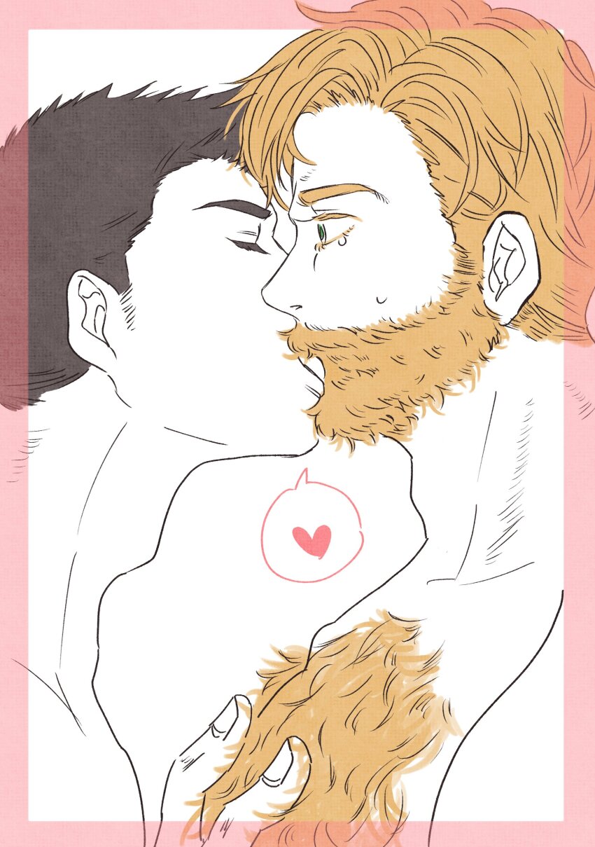 2boys, absurdres, adam's_apple, alternate_body_hair, alternate_facial_hair, ao_isami, bara, beard