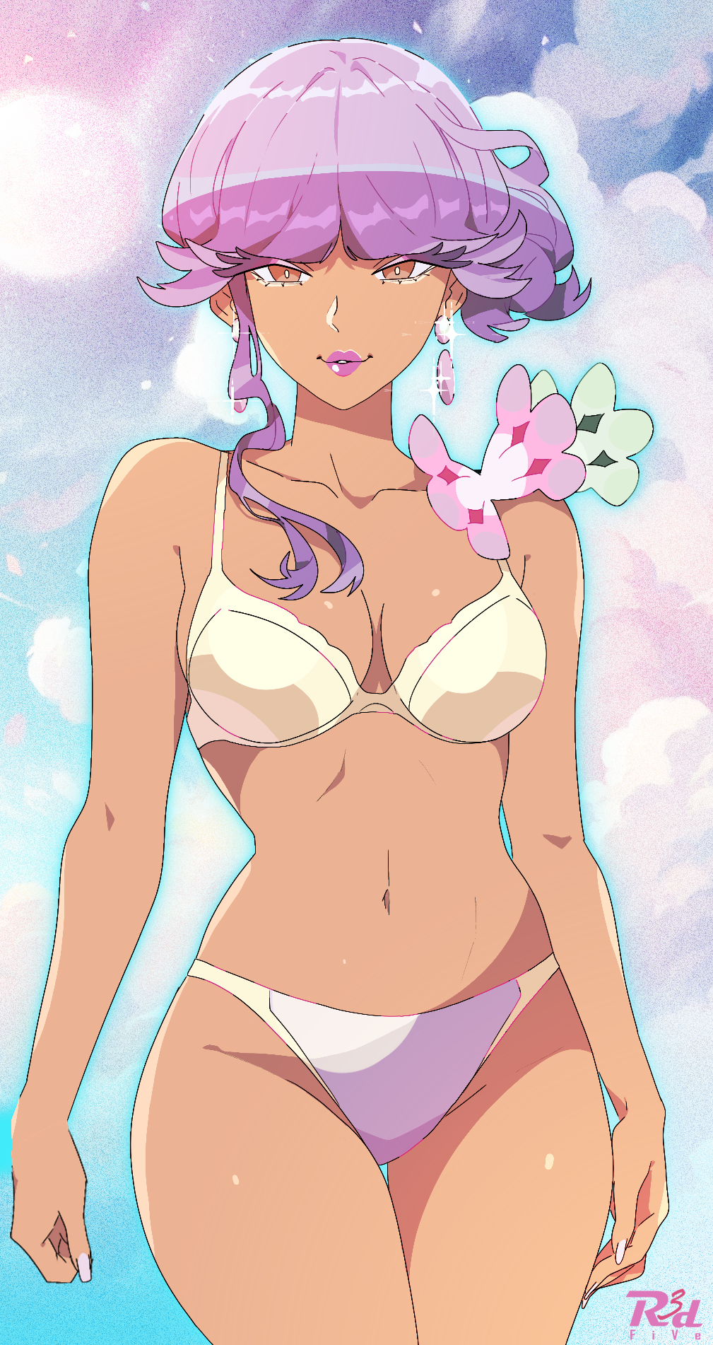 1girl, alternate_costume, artist_name, bikini, breasts, bright_pupils, collarbone, commentary