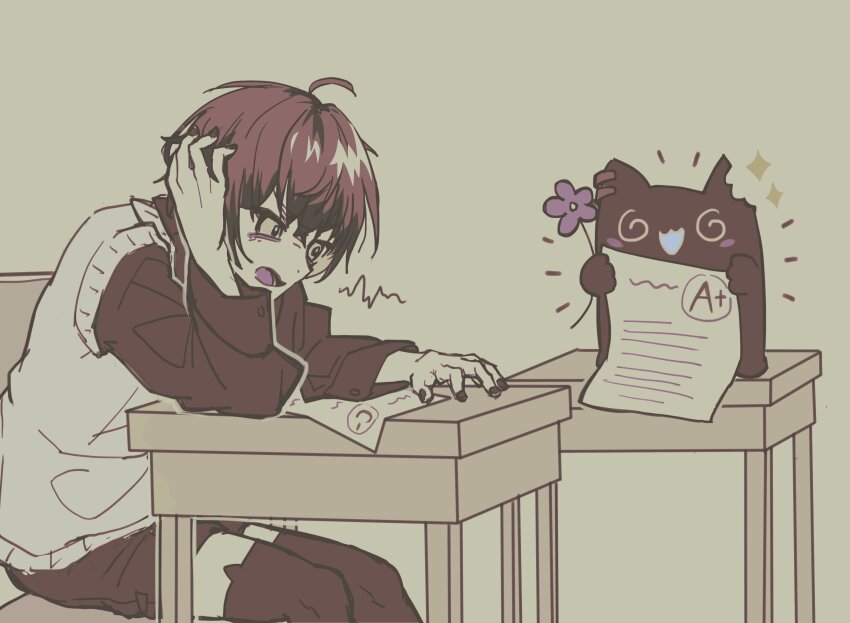 1boy, absurdres, ahoge, alternate_costume, animal_ears, black_thighhighs, cat_ears, flower