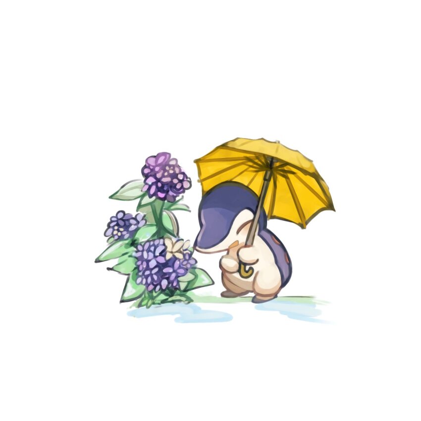 :d, animal_focus, blue_skin, colored_skin, cyndaquil, flower, gen_2_pokemon, highres