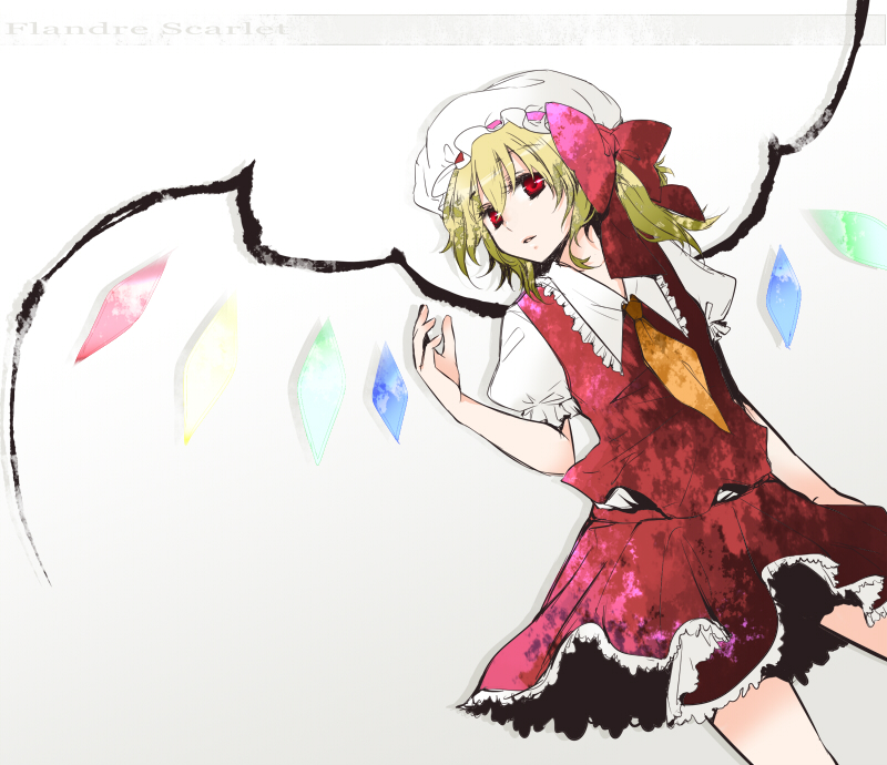 1girl, bad_id, bad_pixiv_id, blonde_hair, blouse, collared_shirt, female_focus, flandre_scarlet